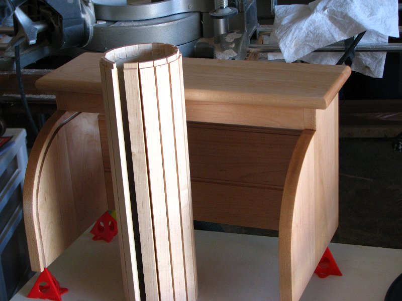 IMG_7768.JPG - The BLO pops the grain and adds a bit of color to the maple.Stand the tambour on  end so that the slats don't stick together when the finish cures.